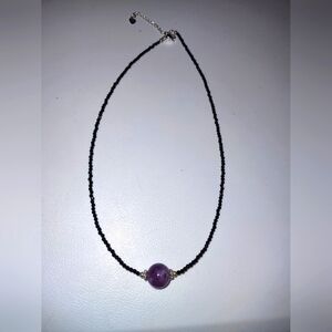 Genuine Crystal Black Spinel and Purple Mica Short Necklace